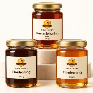 Honing met karakter: Boshoning / 250 g; Tijmhoning / 250 g; Kastanjehoning / Italië / 250 g
